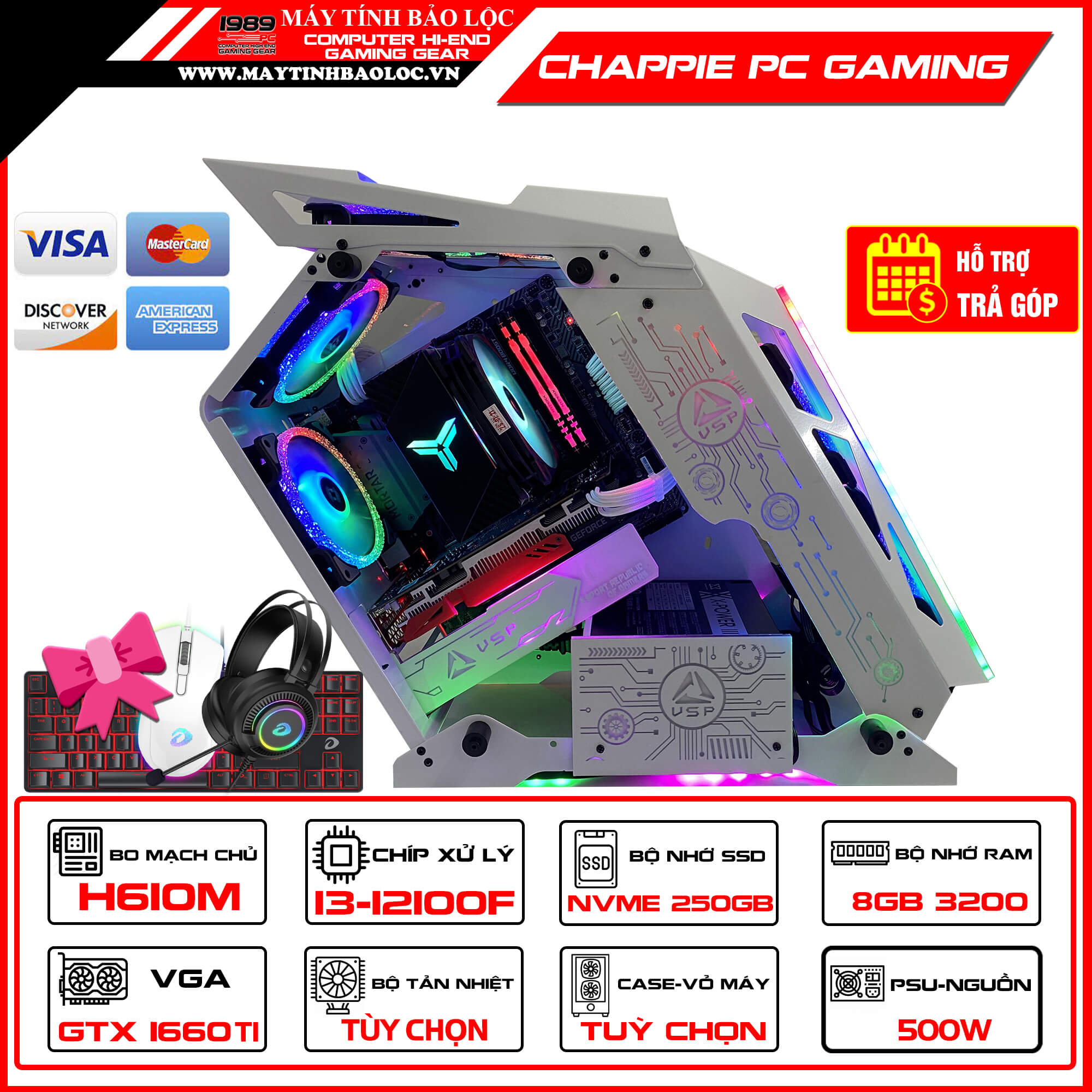 CHAPPIE PC GAMING (CPU Intel Core i3-12100F/ H610M H/ 8GB RAM/ 256GB SSD/ VGA RTX 1660 Ti 6GB)