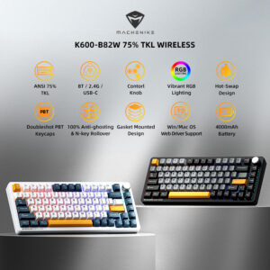 Bàn phím Machenike K600-B82W Tri-mode RGB